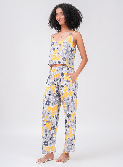 CHILL AND THRILL PRINTED SATIN CO-ORD SET | YELLOW