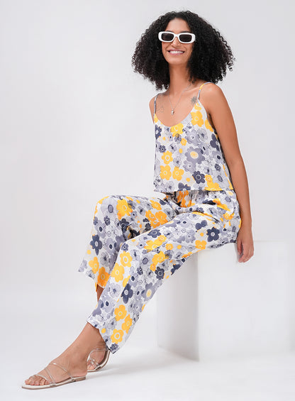 CHILL AND THRILL PRINTED SATIN CO-ORD SET | YELLOW