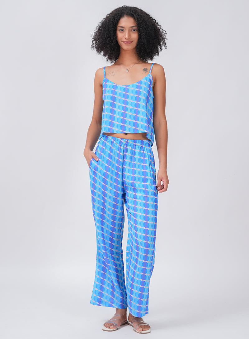 CHILL AND THRILL PRINTED SATIN CO-ORD SET| BLUE