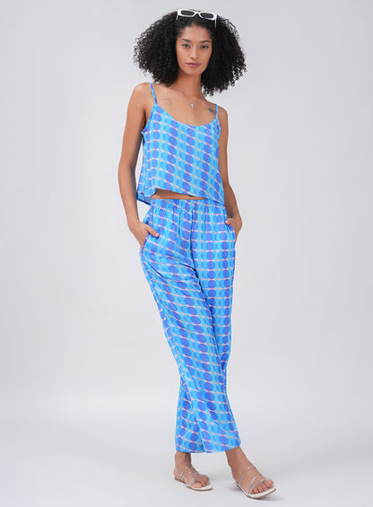 CHILL AND THRILL PRINTED SATIN CO-ORD SET| BLUE