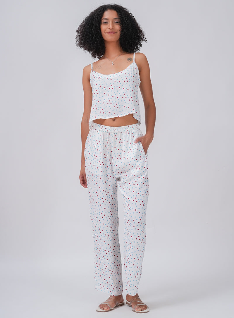 CHILL AND THRILL PRINTED SATIN CO-ORD SET | WHITE