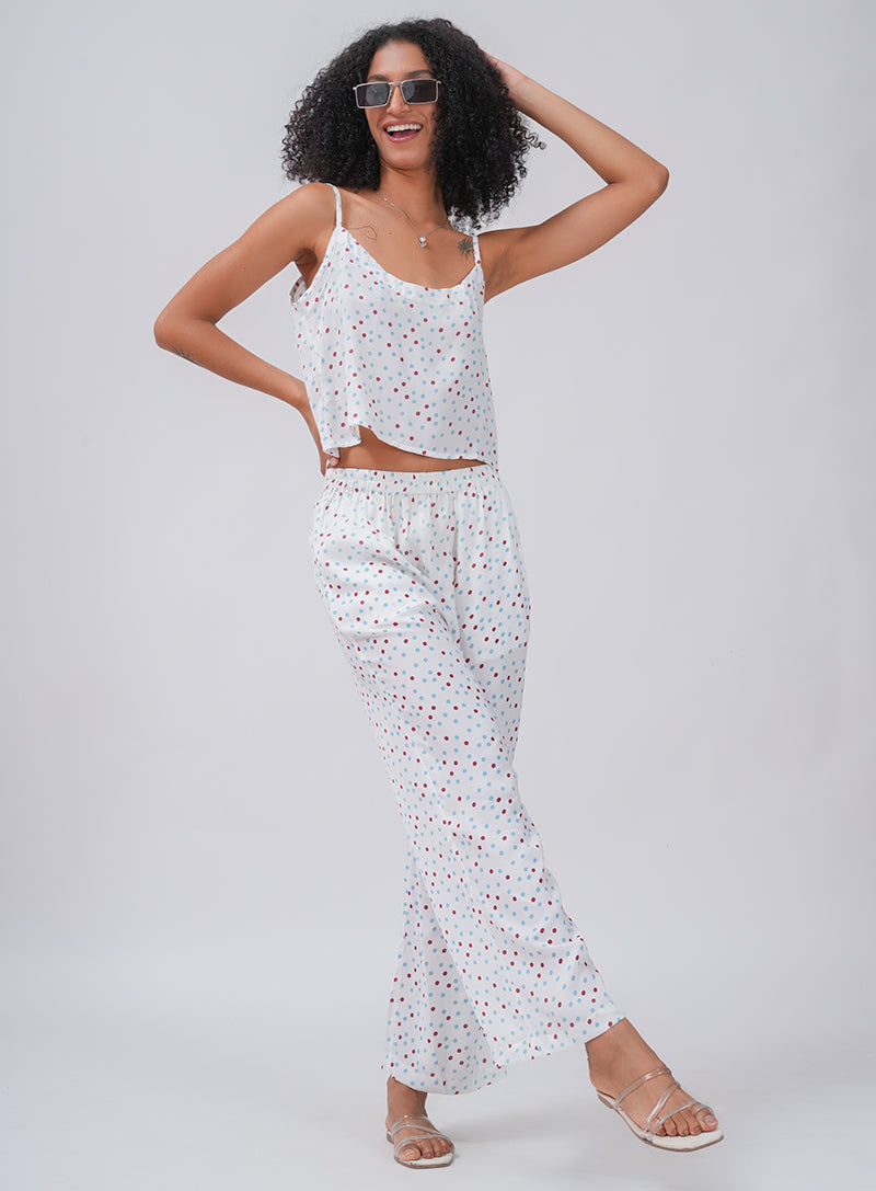 CHILL AND THRILL PRINTED SATIN CO-ORD SET | WHITE