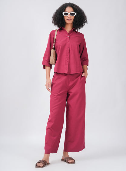 LINEN LUSH CO-ORD SET | MAROON