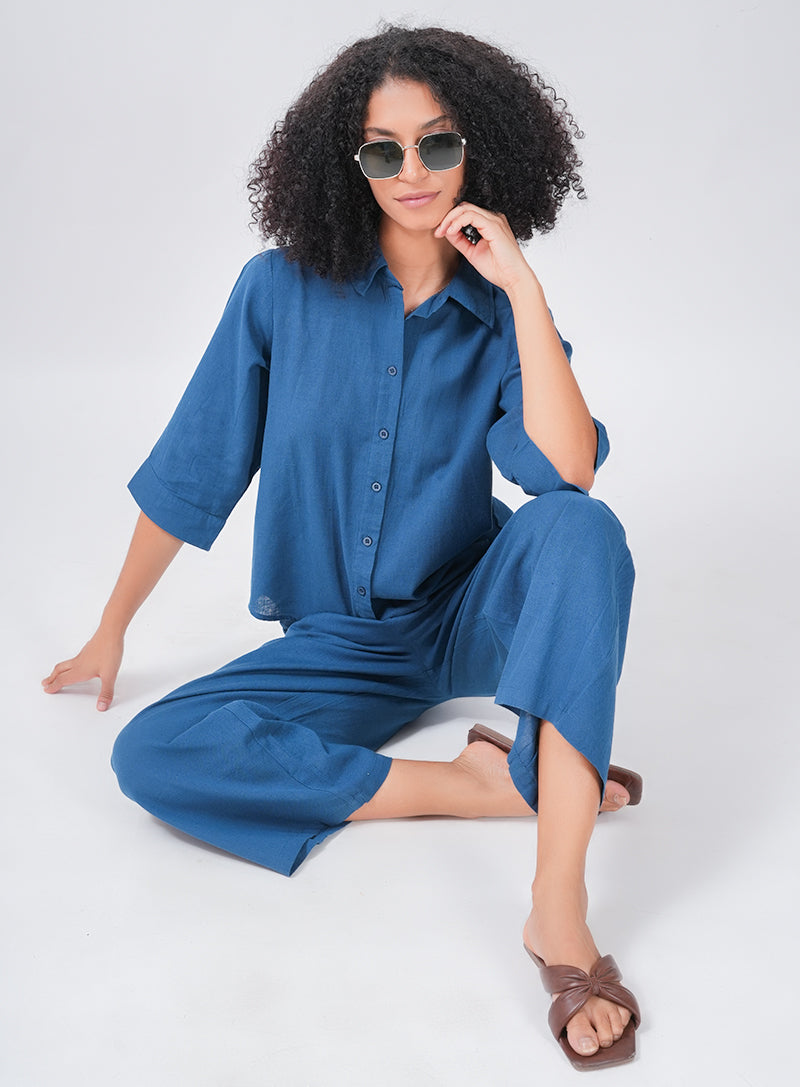 LINEN LUSH CO-ORD SET | BLUE